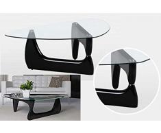 Table Basse de Style Noguchi avec Plateau en Verre Transparent - Table Basse Triangulaire - Style médiator de Guitare - Trépied - Noir Mat Brillant - Table dappoint - Table Basse