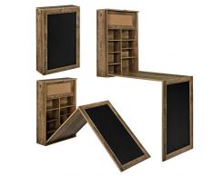 [en.casa] Table Murale Pliable Bureau Mural Rabattable MDF Couleur Bois Naturel 156 x 50 x 91,5 cm