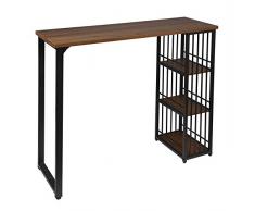 WOLTU BT26dc Table de Bar Table à Manger avec 3 tablettes,Table de bistrot en métal et MDF 120x40x105cm,Hêtre Foncé