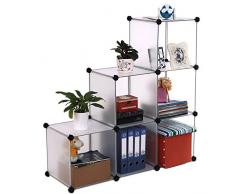 SONGMICS Armoire à Chaussures, Étagère escalier, Meuble de Rangement modulable, 6 Compartiments Ouverts, pour Vêtements, Jouets, Sacs, Dimensions 93 x 93 x 31 cm, Blanc Semi- Transparent LPC111S