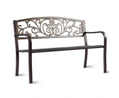 Costway Banc de Jardin en Fer + Acier Banquette de Jardin 2 Places Meuble pour Parc Terrasse Balcon 127 x 60 x 85 cm Bronzé