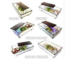 TABLE BASSE Zen et Nature - Design EVASION Chêne Massif Noir - LED 16 couleurs - Plateau amovible en VERRE TREMPE - Table de salon Aquarium Terrarium Filtre 200 L/H + Chauffage 100W