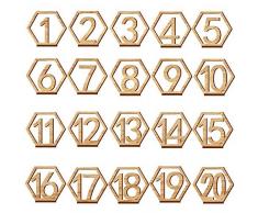 1-20 hexagonal creux carte de numéro de table, convient pour le mariage, restaurant, Club, café, bar, etc. (11*9.7*0.3 cm/11 x 9,7 x 0,3 cm)