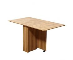 Table de cuisine salon - table pliable - table mobile sur roulettes - dim. 140L x 80l x 74H cm - 2 étagères intégrées - coloris chêne