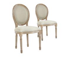 Menzzo Chaises Salle Manger | Chaise Medaillon de Salle a Manger, Salon ou Cuisine | Lot de 2 |Tissu Beige| Chaise Louis XVI | Confortable | Dimensions : L49 cm x P46 cm x H96 cm Assise : H43 cm