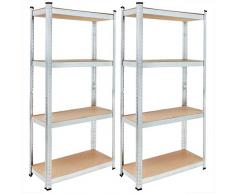 Deuba 2x Étagère charge lourde métallique 4 tablettes 170 x 75 x 30 cm Charge max 280 kg Étagère de rangement stockage cave garage