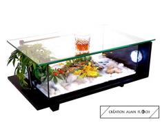 Table Basse 100% FAIT-MAIN Création DRAGON 75 CM (Noir) en Hévéa Massif - 20 LED Aquarium Entretien facile 1 Seul Changement Partiel d'Eau par mois grâce au Filtre interne