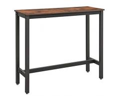 VASAGLE Table de Bar, Table Haute Fine, Table de Cuisine, Table de Salle à Manger, avec Cadre métallique Robuste, 120 x 40 x 100 cm, Montage Facile, Marron Rustique et Noir LBT12X