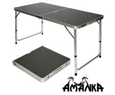 AMANKA Table de Camping Pliable réglable en Hauteur 120x60x70cm INCL 4 Tabourets pliants Format Mallette Gris Foncé