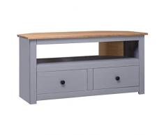 Festnight Meuble TV dangle Banc TV de Salon Gris 93x55x49 cm Pin Solide Assortiment Panama