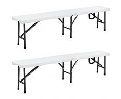 2x Bancs pliables en plastique Blanc 180cm pour Jardin Fêtes Camping Pique-nique Anniversaire