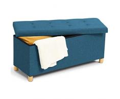 IDMarket - Banc coffre rangement sur pied 100 cm tissu bleu canard