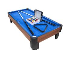 PLAY4FUN Billard de Table avec Accessoires - Kit Billard Compact de Bureau ou Salle de Jeu, 102 x 51 x 22.5 cm - Marron et Tapis Bleu