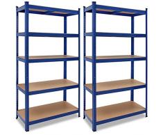 2x Étagères charge lourde métallique 180 x 90 x 40 cm Bleu Charge max. 875 kg 5 Panneaux MDF Étagère de Rangement stockage Cave