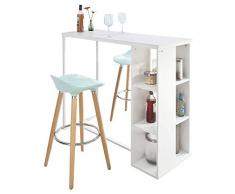 SoBuy FWT39-W Table Haute de Bar Table de Bar Mange-Debout Cuisine avec 3 Étagères de Rangements - Blanc