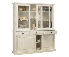 ACTUAL DIFFUSION Windsor Bibliothèque Blanche-Vaisselier Blanc 6 Portes Coulissantes, pin, 42x178x199 cm