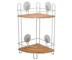 Tablette d'étagère de coin pour douche-etagère d'angle en bambou et chrome avec ventouses