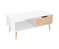 Homfa Table de Salon Scandinave Table Basse Café Bois pour Bureau TV 100x49.5x43cm (Blanc)