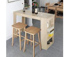 MUPAI Table Bar avec 4 Rangements à 4 Personnes pour Cuisine/Bar/Salon (Chêne, 115x50x103cm)