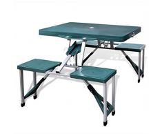 Anself Jeu de table de camping pliable avec 4 tabourets Aluminium