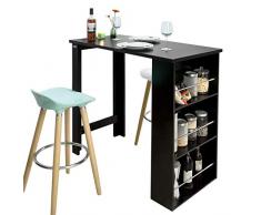SoBuy® FWT17-Sch Table de Bar Mange-Debout Table Haute de Cuisine avec 3 étagères de Rangement – Noir