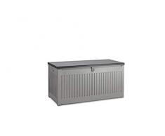 909 OUTDOOR Coffre de Rangement extérieur Gris Premium, boîte de Stockage et Banc en polypropylène pour Le Jardin, Emplacement pour Cadenas, résistant aux intempéries et au UV, capacité 270L