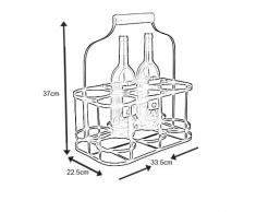 Panier de rangement 6 bouteilles en métal et bois 33.5x22.5x37cm