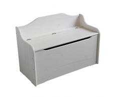 Coffre Banquette Pin Massif cérusé Blanc (H:62.5 cm x L:90 cm x P:40 cm)