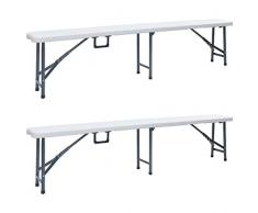 Festnight Bancs de Jardin Pliables Banc pour Pique-Nique, Fête ou Voyages de Camping 2 pcs 180 cm PEHD Blanc