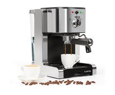 Klarstein Passionata 20 - Machine à espresso, Puissance de 1.350 Watt, Élégante, Pression de 20 bar, Design stylé, Buse à vapeur, Réservoir deau 1,25 litres, Argent