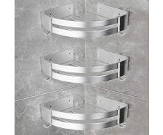 Yorbay Lot de 3 Etagères de Douche en Aluminium avec Crochets sans Perçage Etagère d’Angle de Douche