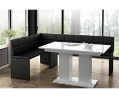 MyStyleWood Marta Banc de Cuisine dangle en Cuir synthétique avec Table en Colonne et Structure en Bois Robuste et Facile dentretien Noir 128 x 168 l