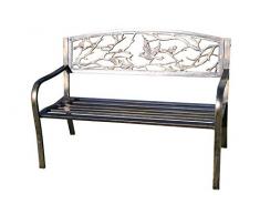 Garden Market Place Banc de Jardin en métal avec Dossier en Fonte Motif Oiseaux 127 x 87 x 54 cm