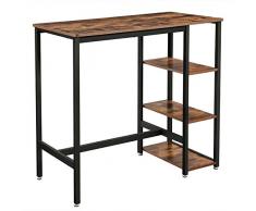 VASAGLE Table Haute, Table de Bar Rectangulaire, avec 3 Étagères, Structure en Fer Stable, pour Cuisine, Salle à Manger, 109 x 60 x 100 cm, Montage Facile, Marron Rustique LBT11X