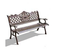 Banc De Jardin en Bois, Fonte Installation Facile Banc Exterieur, Sculpture De Motif Dossier en Fer Forgé Banc Jardin pour Le Jardin Balcon Loisirs