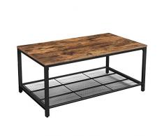 VASAGLE Table Basse, Table de Salon, avec Étagère en Maille, Large Espace de Rangement, Montage facile, Stable, Style Industriel, Marron Rustique LCT64X