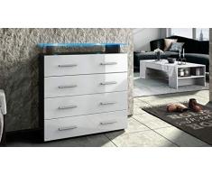 Vladon Commode Buffet Pavos V2, Corps en Noir Mat/Façades en Blanc Haute Brillance
