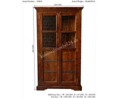 Armoire d'angle avec vitrine - Bois massif d'acacia laqué (Miel) - Style colonial - OXFORD #0410