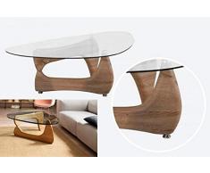 Table Basse de Style Noguchi avec Plateau en Verre Transparent - Table Basse Triangulaire - Style médiator de Guitare - Trépied - Effet Bois Naturel - Table dappoint - Table Basse.