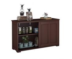 COSTWAY Buffet de Cuisine avec Porte Coulissante, Meuble Rangement avec 2 Etagères en MDF pour Cuisine Chambre Salon (Brun)