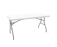 Leogreen - Table Pliante Transportable, Table de Camping, 152 x 71.5 cm, Blanc, Pliable en Deux, Matériau: HDPE, Dimensions du Produit replié: 76 x 71.5 x 9,5 cm