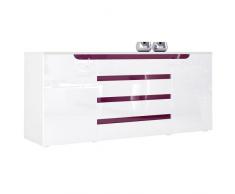 Vladon Buffet Dressoir Sylt V2, Corps en Blanc Mat/Façades en Blanc Haute Brillance avec Un Decor en Mûre Haute Brillance