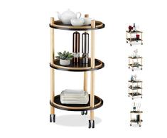 Relaxdays Table d’appoint avec roulettes, carrée, 2 à 3 étages, en Bois, MDF, Petit Chariot sur Roues, Noir, Plastique, Design D : Rond, 3 étagères, 1