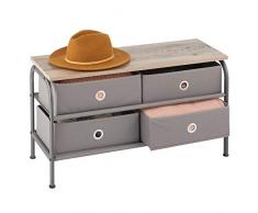 mDesign Meuble de Rangement pour Chambre à Coucher – Commode Chambre en Tissus à Armature métallique Solide et Banc en Bois – Banc de Rangement à tiroirs pour Chambre, Couloir – Gris foncé et Gris