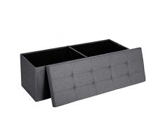 SONGMICS Banc avec Espace de Rangement, Siège, Coffre de Rangement, Pliable, Capacité de Charge 300 kg, avec Séparateur en Métal, 120 L, 110 x 38 x 38 cm, Imitation Lin, Gris Foncé LSF77K