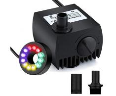 Maxesla Pompe Submersible 300L/H Pompe Eau Submersible Aquarium Pump avec Lumière LED, 220V~240V Ajustable pour Les Fontaines de Table Aquarium Pond Water Gardens et Hydroponic Systems