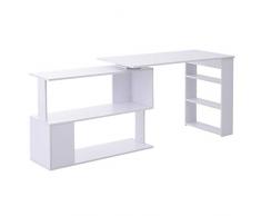 Homcom Bureau Informatique multimédia modulable bibliothèque intégrée + étagère 3 Niveaux Panneaux Particules Blanc