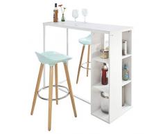 SoBuy® FWT39-W Table Haute de Bar Table de Bar Mange-Debout Cuisine avec 3 Étagères de Rangements – Blanc