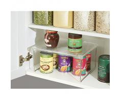 iDesign rangement cuisine, petite étagère de rangement en plastique et métal, étagère à épices empilable pour vaisselle et ingrédients, transparent et argenté