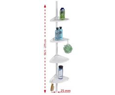 WENKO Étagère de douche télescopique Compact - 4 tablettes et 4 crochets, 26 x 78-275 x 19.5 cm, Blanc